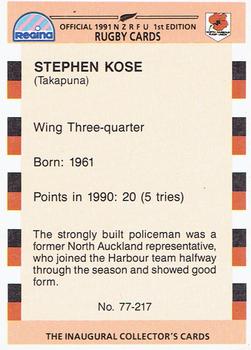 1991 Regina NZRFU 1st Edition #77 Stephen Kose Back